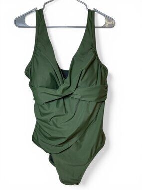 Hanna Nikole Olive Green One-Piece Swimsuit Size 18W NWT Adjustable Bathing Suit